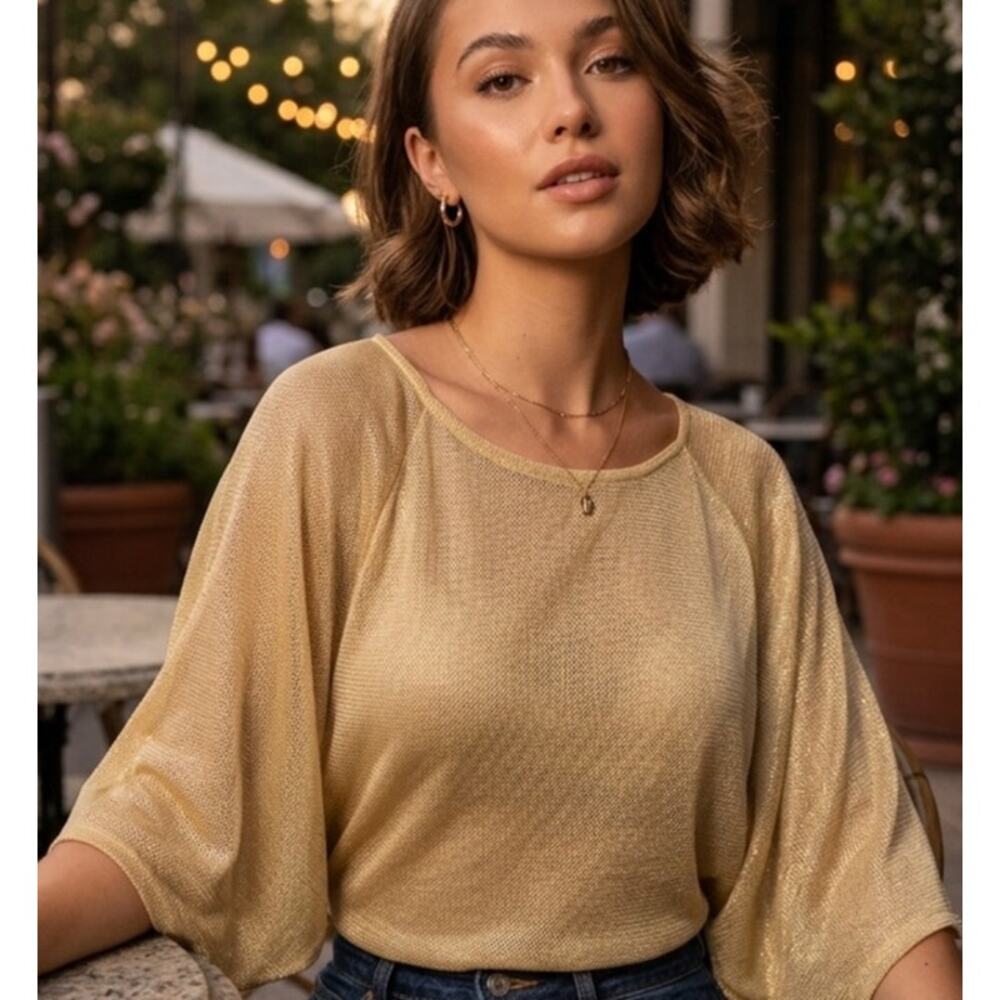 Vintage Y2K Gold Flowy Semi-Sheer Blouse by Arsenal